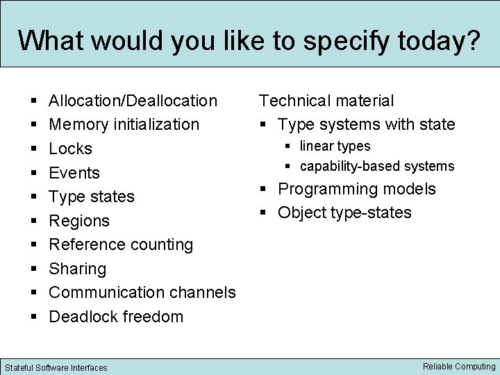 What would you like to specify today? § § § § § Allocation/Deallocation Memory