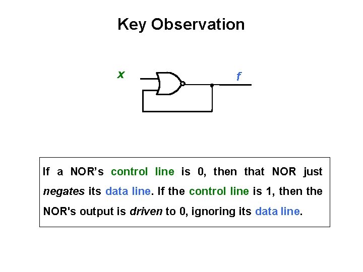 Key Observation x f If a NOR’s control line is 0, then that NOR