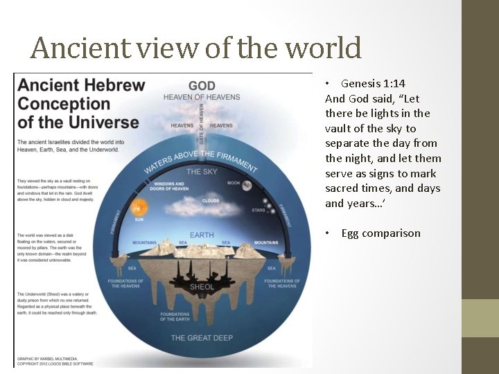 Ancient view of the world • Genesis 1: 14 And God said, “Let there
