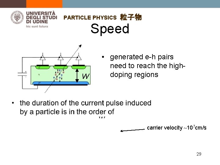PARTICLE PHYSICS 粒子物 Speed W • generated e-h pairs need to reach the highdoping