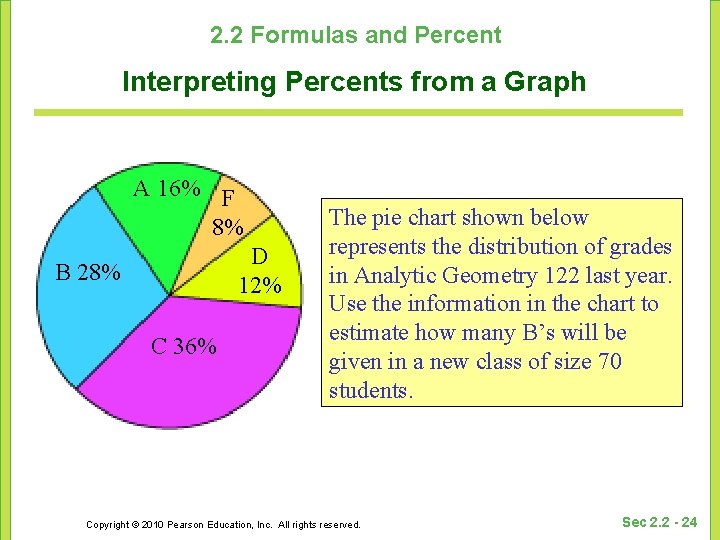 2. 2 Formulas and Percent Interpreting Percents from a Graph A 16% F 8%