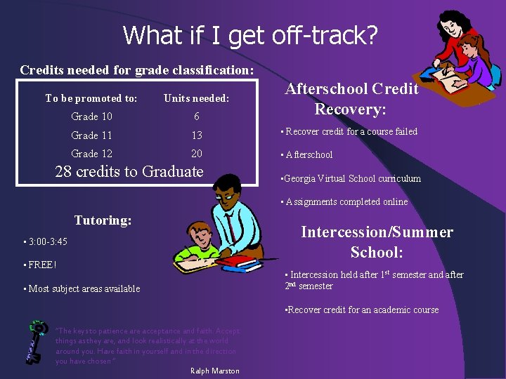 What if I get off-track? Credits needed for grade classification: To be promoted to: