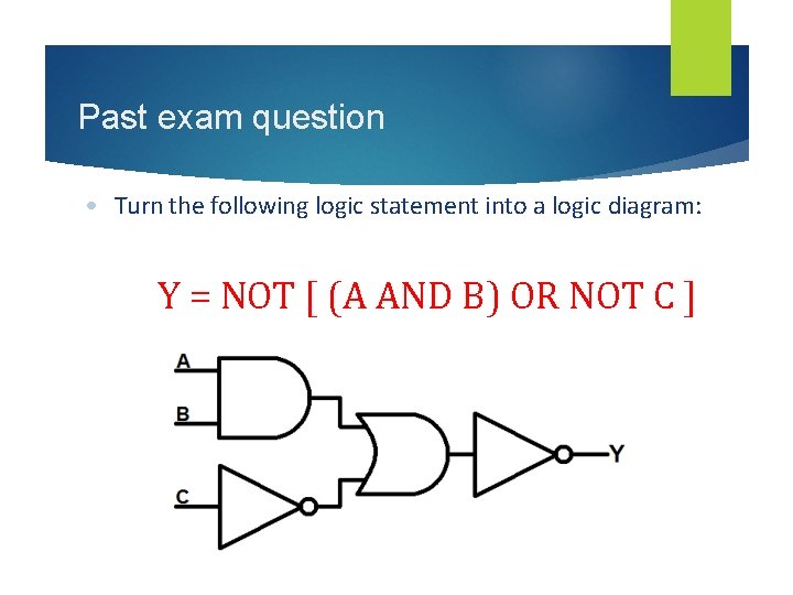 Past exam question • Turn the following logic statement into a logic diagram: Y