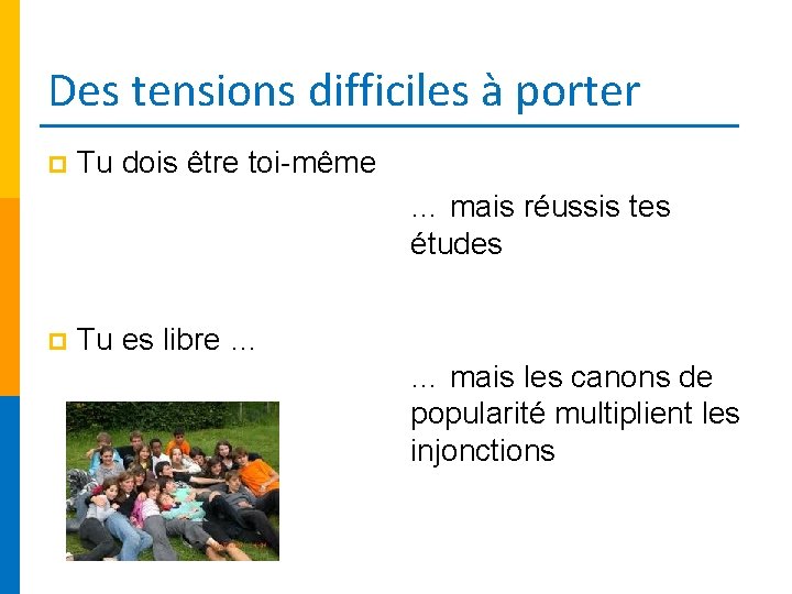 Des tensions difficiles à porter p Tu dois être toi-même … mais réussis tes