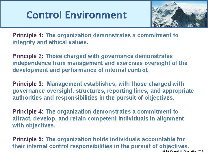 Control Environment Principle 1: The organization demonstrates a commitment to integrity and ethical values.