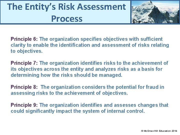 The Entity’s Risk Assessment Process Principle 6: The organization specifies objectives with sufficient clarity