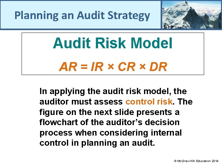 Planning an Audit Strategy Audit Risk Model AR = IR × CR × DR