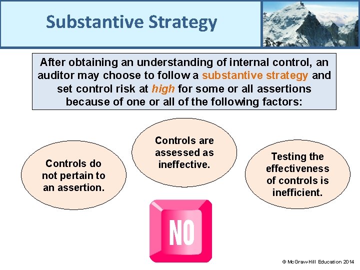 Substantive Strategy After obtaining an understanding of internal control, an auditor may choose to