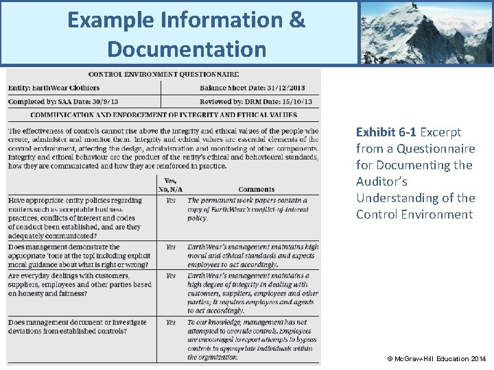 Example Information & Documentation Exhibit 6 -1 Excerpt from a Questionnaire for Documenting the