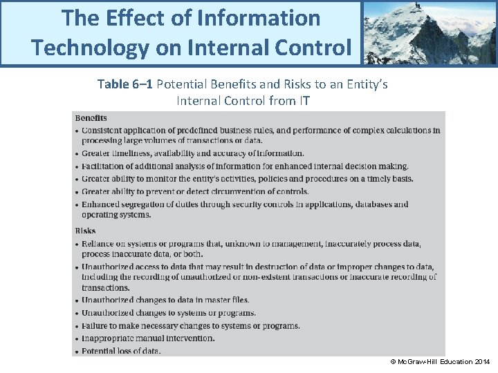 The Effect of Information Technology on Internal Control Table 6– 1 Potential Benefits and