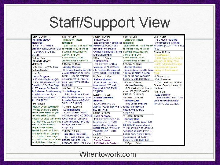 Staff/Support View Whentowork. com 