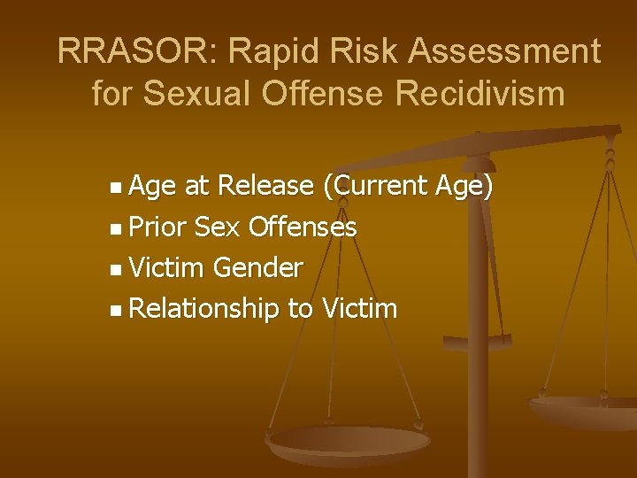 RRASOR: Rapid Risk Assessment for Sexual Offense Recidivism n Age at Release (Current Age)