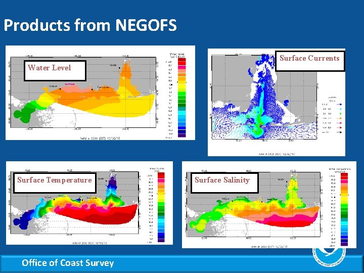 Products from NEGOFS Surface Currents Water Level Surface Temperature Office of Coast Survey Surface