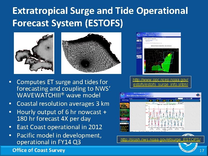 Extratropical Surge and Tide Operational Forecast System (ESTOFS) • Computes ET surge and tides