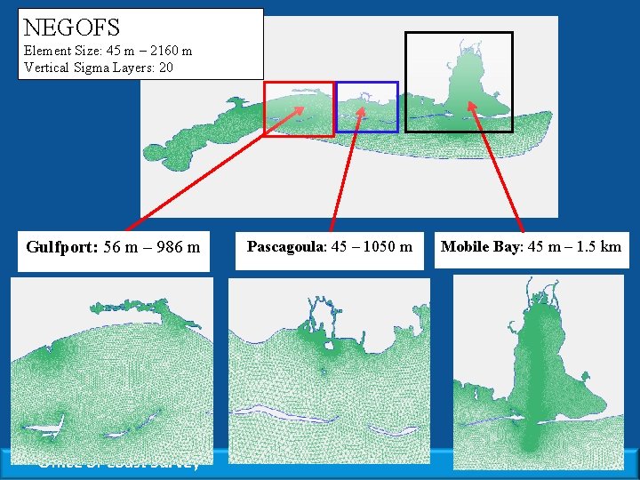 NEGOFS Element Size: 45 m – 2160 m Vertical Sigma Layers: 20 Gulfport: 56