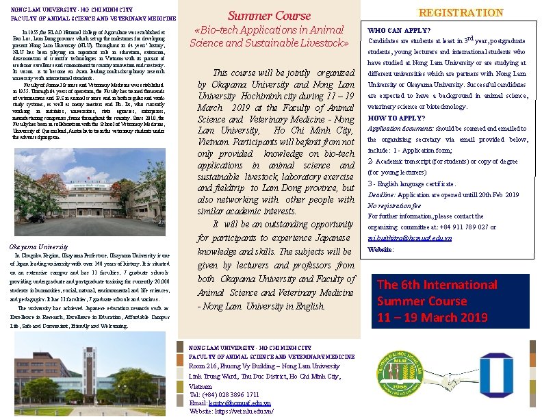 NONG LAM UNIVERSITY - HO CHI MINH CITY FACULTY OF ANIMAL SCIENCE AND VETERINARY NONG LAM UNIVERSITY - HO CHI MINH CITY FACULTY OF ANIMAL SCIENCE AND VETERINARY