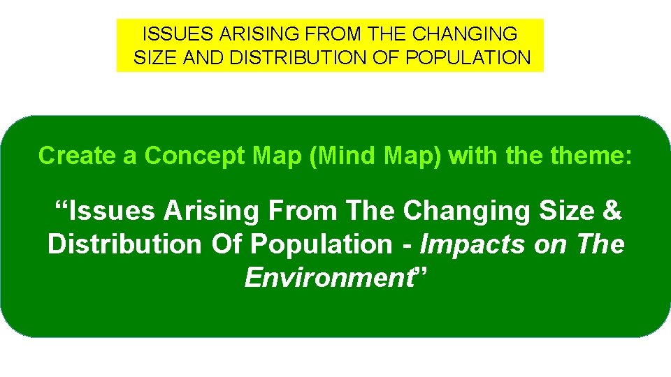 ISSUES ARISING FROM THE CHANGING SIZE AND DISTRIBUTION OF POPULATION Create a Concept Map