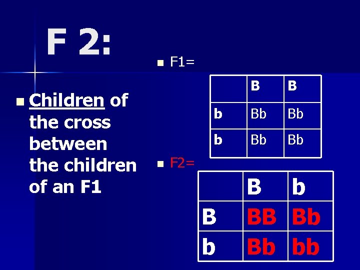 F 2: of the cross between the children of an F 1= n Children