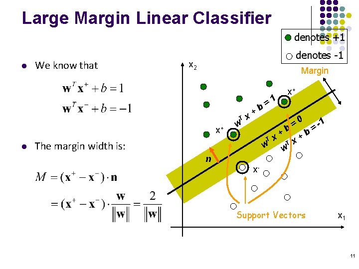 Large Margin Linear Classifier denotes +1 l We know that denotes -1 x 2