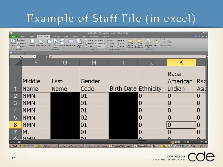 Example of Staff File (in excel) 12 