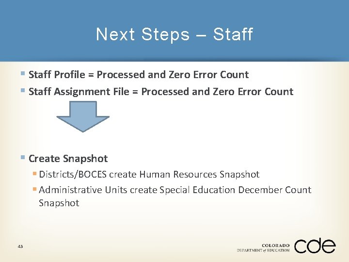 Next Steps – Staff § Staff Profile = Processed and Zero Error Count §