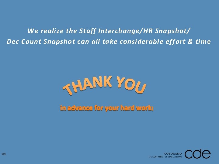 We realize the Staff Interchange/HR Snapshot/ Dec Count Snapshot can all take considerable effort