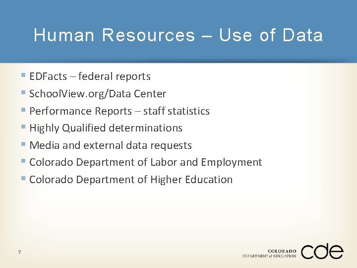 Human Resources – Use of Data § EDFacts – federal reports § School. View.