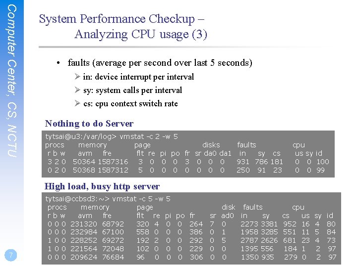 Computer Center, CS, NCTU System Performance Checkup – Analyzing CPU usage (3) • faults