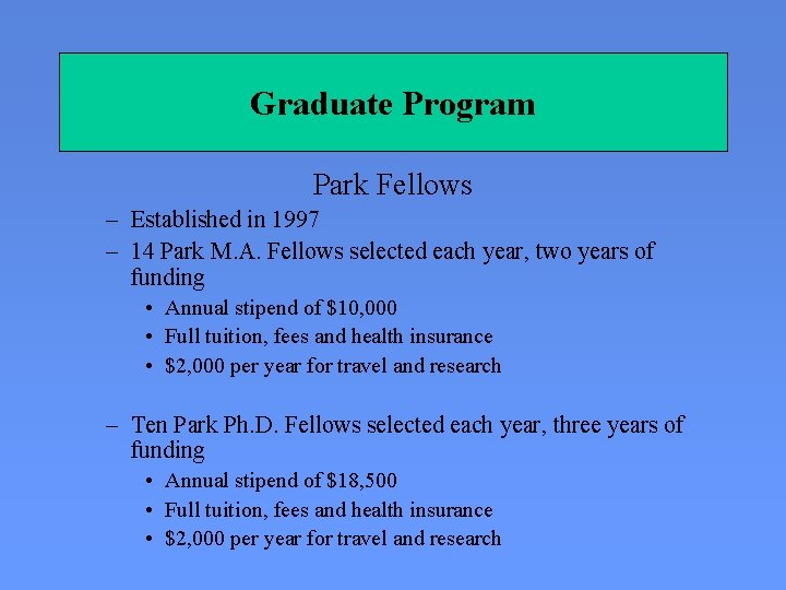 Graduate Program Park Fellows – Established in 1997 – 14 Park M. A. Fellows