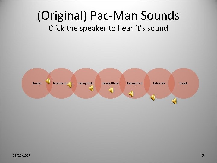 (Original) Pac-Man Sounds Click the speaker to hear it’s sound Ready! 11/10/2007 Intermission Eating