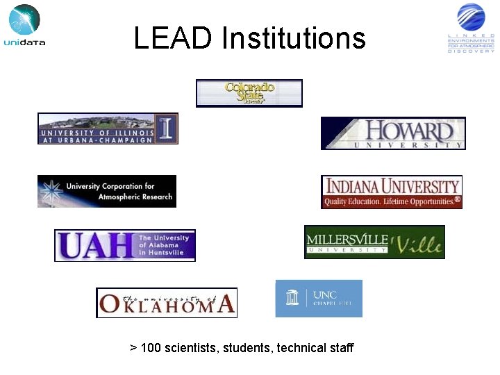 LEAD Institutions > 100 scientists, students, technical staff 