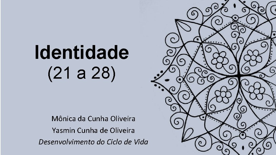 Identidade (21 a 28) Mônica da Cunha Oliveira Yasmin Cunha de Oliveira Desenvolvimento do Identidade (21 a 28) Mônica da Cunha Oliveira Yasmin Cunha de Oliveira Desenvolvimento do