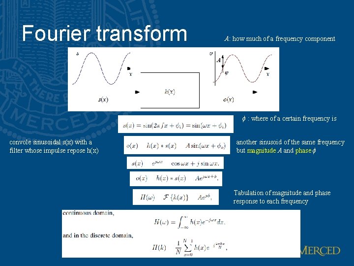 Fourier transform A: how much of a frequency component ϕ : where of a