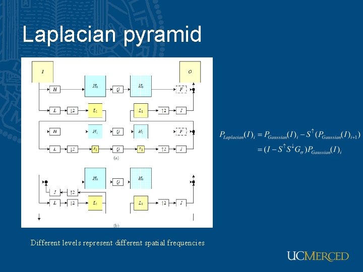 Laplacian pyramid Different levels represent different spatial frequencies 