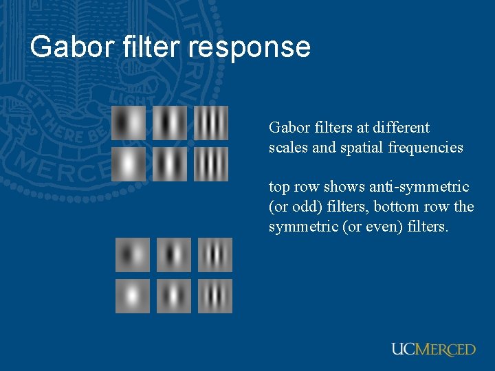 Gabor filter response Gabor filters at different scales and spatial frequencies top row shows