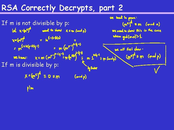 RSA Correctly Decrypts, part 2 If m is not divisible by p: If m