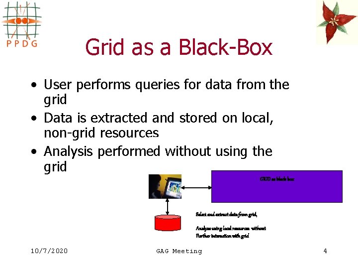 Grid as a Black-Box • User performs queries for data from the grid •
