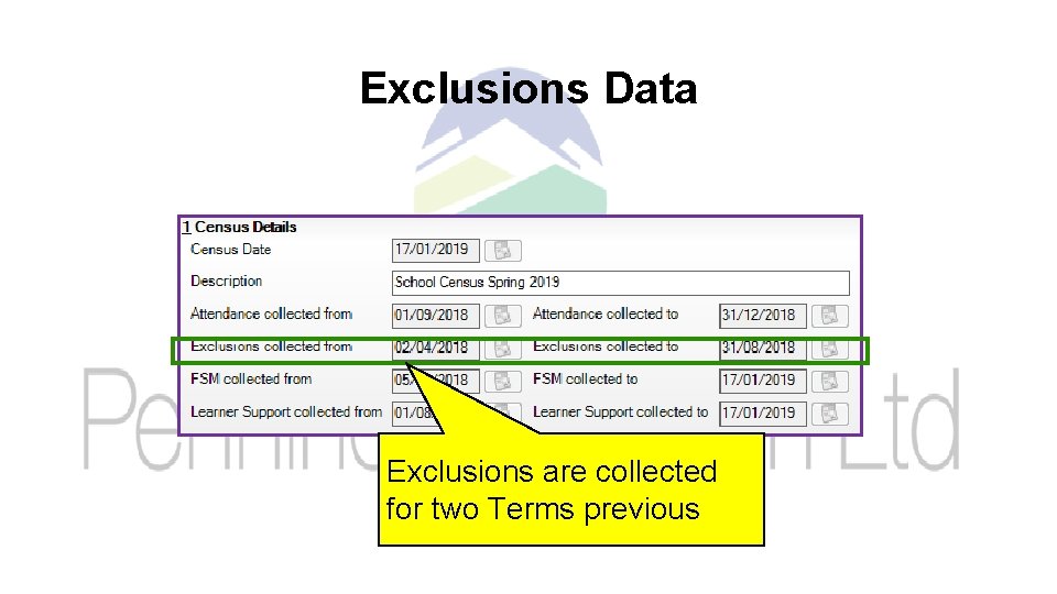 Exclusions Data Exclusions are collected for two Terms previous 