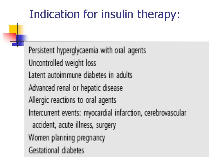 Indication for insulin therapy: 