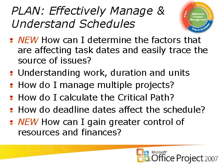 PLAN: Effectively Manage & Understand Schedules NEW How can I determine the factors that