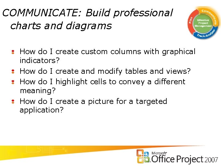 COMMUNICATE: Build professional charts and diagrams How do I create custom columns with graphical