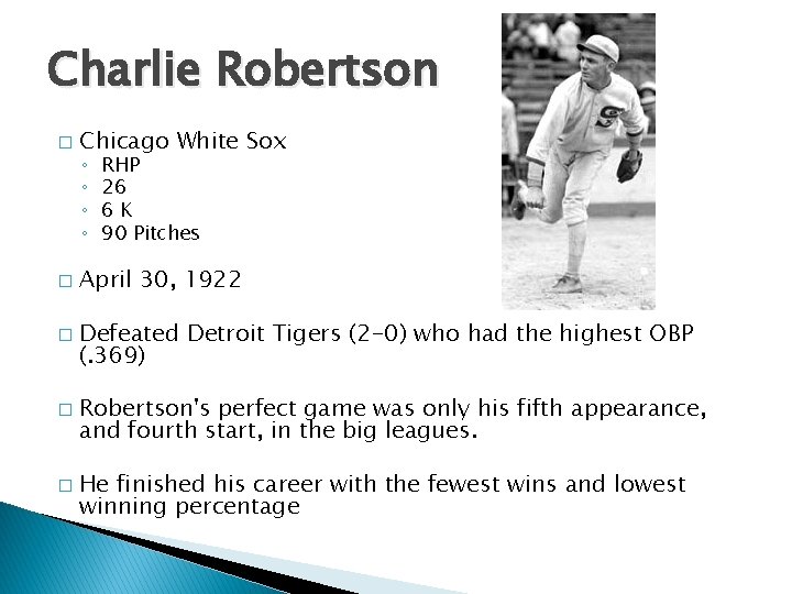 Charlie Robertson � Chicago White Sox ◦ ◦ � � RHP 26 6 K