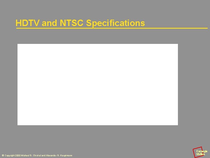 HDTV and NTSC Specifications © Copyright 2000 Michael G. Christel and Alexander G. Hauptmann