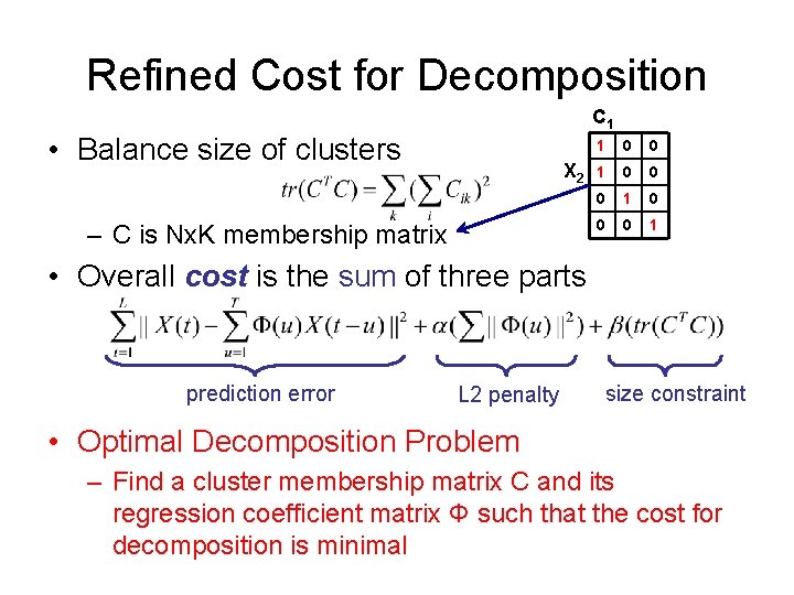 Refined Cost for Decomposition C 1 • Balance size of clusters X 2 – Refined Cost for Decomposition C 1 • Balance size of clusters X 2 –