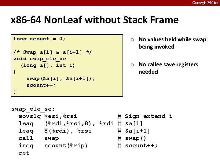 Carnegie Mellon x 86 -64 Non. Leaf without Stack Frame long scount = 0;