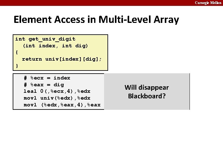 Carnegie Mellon Element Access in Multi-Level Array int get_univ_digit (int index, int dig) {