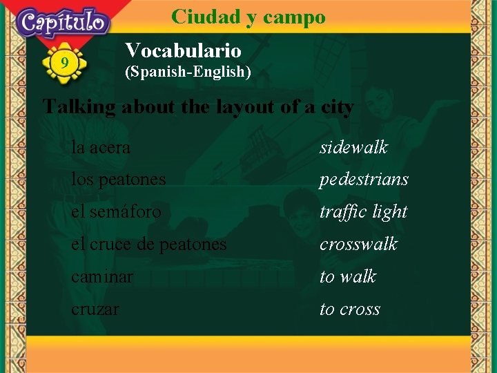 Ciudad y campo Vocabulario 9 (Spanish-English) Talking about the layout of a city la