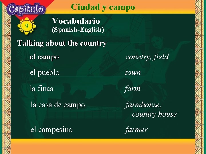 Ciudad y campo 9 Vocabulario (Spanish-English) Talking about the country el campo country, field