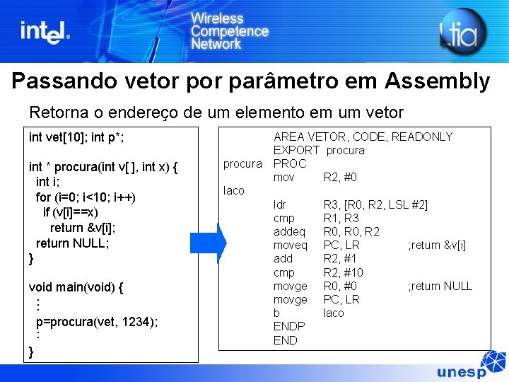Passando vetor parâmetro em Assembly Retorna o endereço de um elemento em um vetor Passando vetor parâmetro em Assembly Retorna o endereço de um elemento em um vetor