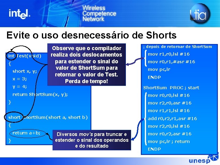 Evite o uso desnecessário de Shorts int Test(void) { short x, y; x = Evite o uso desnecessário de Shorts int Test(void) { short x, y; x =